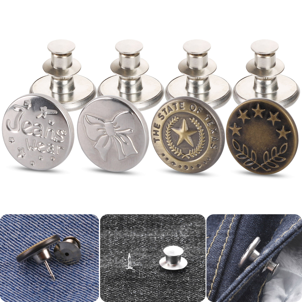 8 Piece Denim Button Pins For Jeans DIY