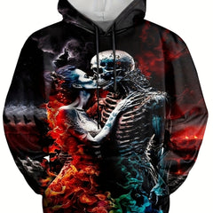 Skeleton & Woman 3D Print Hoodie Men's Pullover Autumn Winter