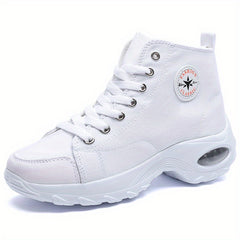 Women's Leisure Air Cushion Sneakers Thick Bottom Mid Top Canvas Shoes