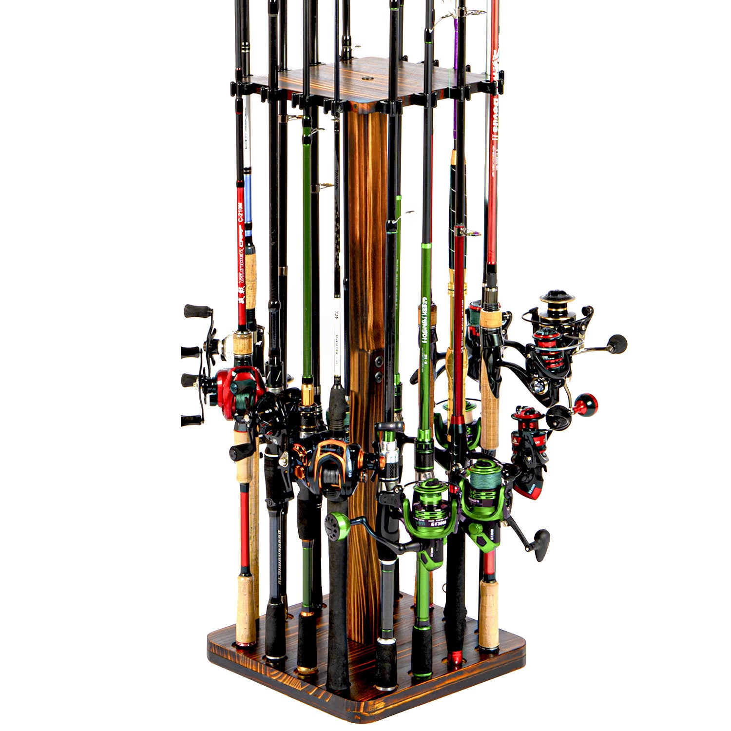 360&deg; Rotating Fishing Rod Holder Rack, Holds 16 Rods, Vertical Storage