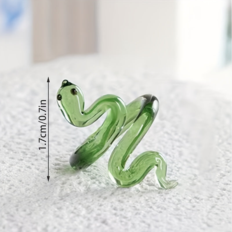 Green Snake Shaped Glass Ring Handcrafted Artistic Accessory Birthstone Jewelry