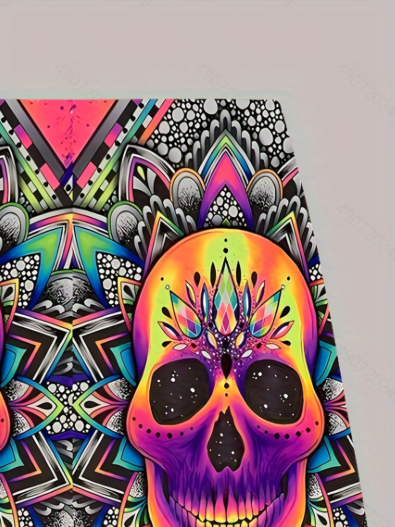 Colorful Skull Pattern Beach Shorts Men's Drawstring Shorts