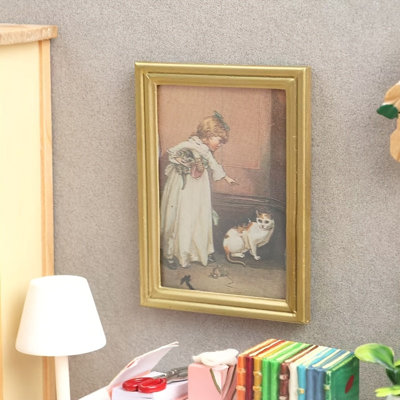 Dollhouse Mini Scene Model Accessories - Golden Frame Wall Painting
