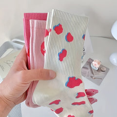 3 Pairs Heart Print Socks for Women