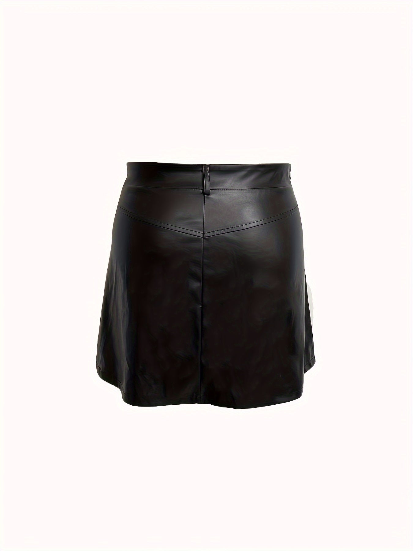  Solid PU Leather High Rise Mini Skirt