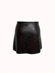  Solid PU Leather High Rise Mini Skirt
