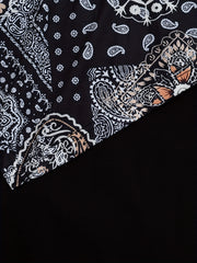  Boho Dress Colorblock Scarf & Paisley Print Short Sleeve V Neck Dress
