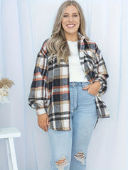  Plaid Print Button Up Long Sleeve Shacket