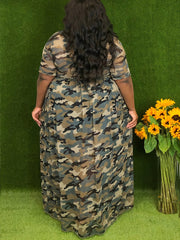  Tie Dye Maxi Dress Round Neck High Stretch