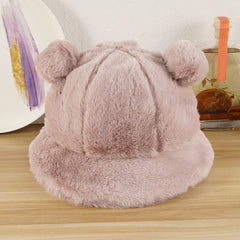 Women Plush Panda Bucket Hat with Ear Protection for Winter