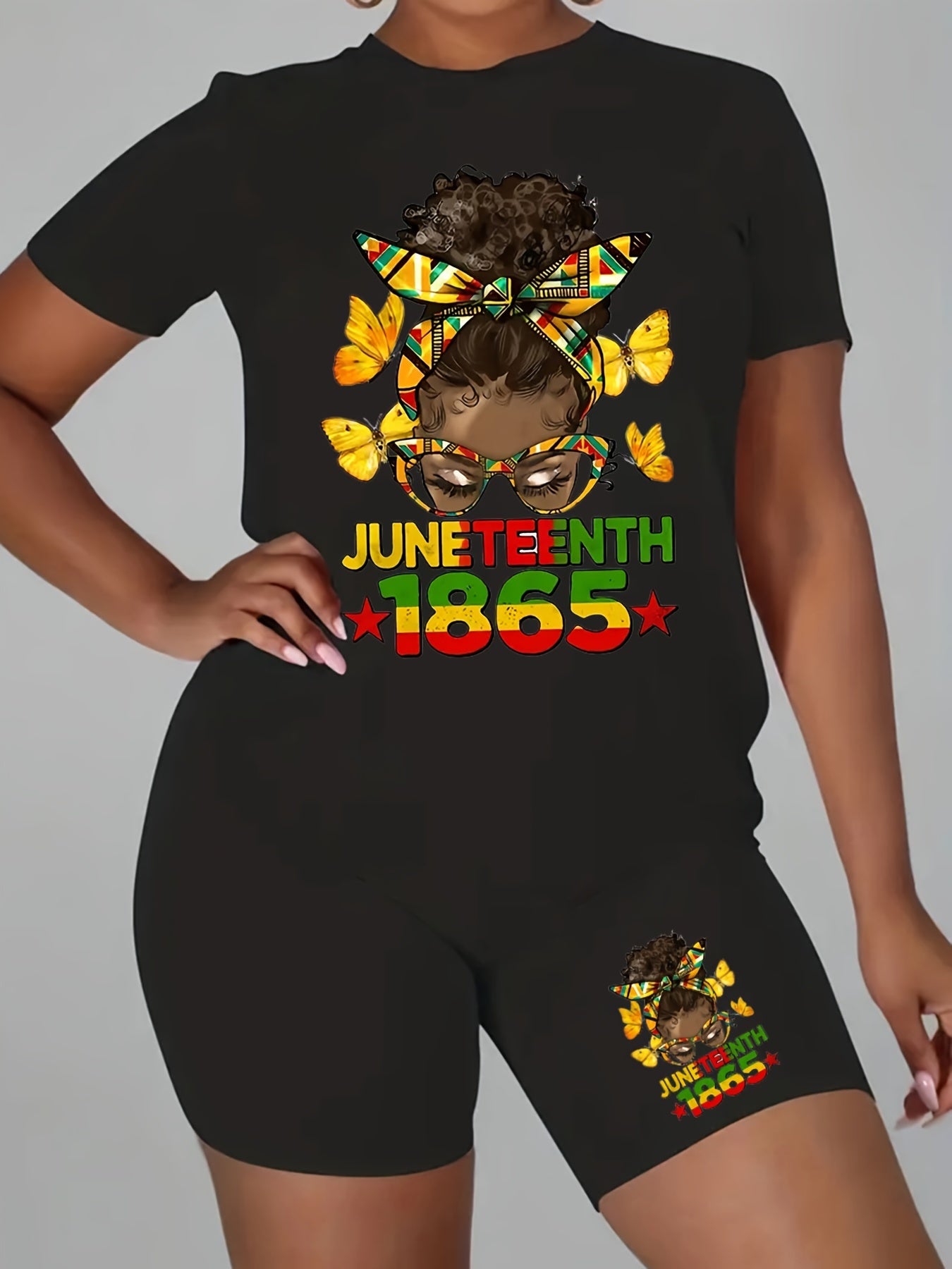  Cartoon Print Tee & Shorts Set - Casual Two Piece Outfit