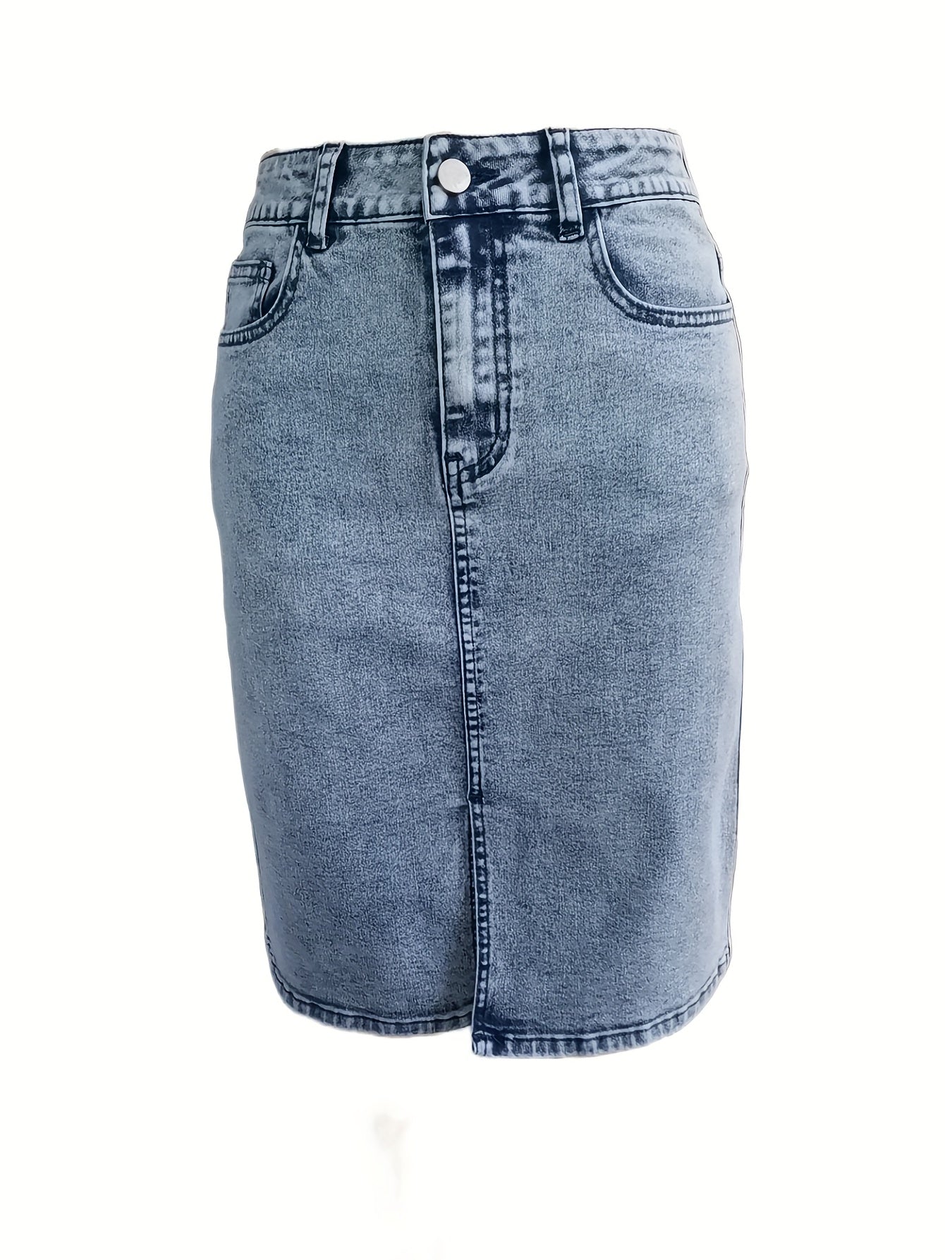 High Stretch Denim Skirt with Split Pockets