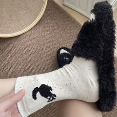 4 Pairs Cartoon Cat Print Comfy Socks Women's Stockings