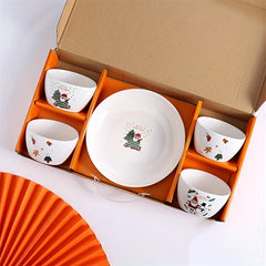 Santa Claus Ceramic Tableware Set 4 Bowls 1 Plate Great Christmas Gift