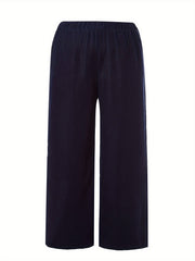 Women's Plus Solid Elastic Waist Wide Leg Loose Trousers