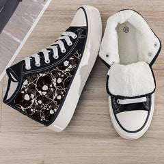 Skull Print Plush Lined Thermal Chunky Canvas Sneakers