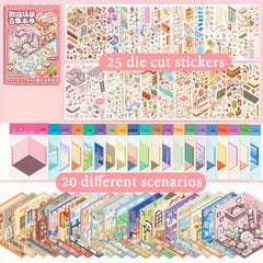 20 Scene Backdrops 25 Die Cut Stickers 1 Tweezers Mini 3D Scene Collection