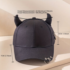 Horns Baseball Cap Hip Hop Ring Brooch Decor Unisex Sun Hat Adjustable Dad Hat