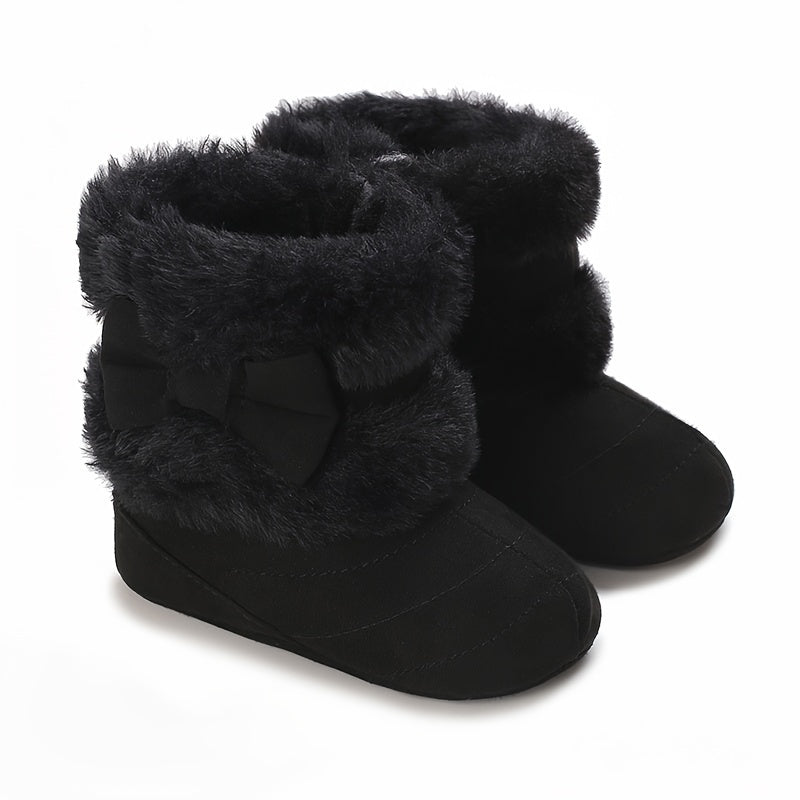 Bowknot Comfy Baby Girls Fleece Boots Warm Indoor Winter Shoes