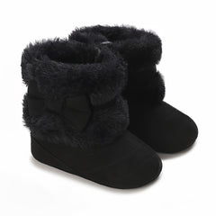 Bowknot Comfy Baby Girls Fleece Boots Warm Indoor Winter Shoes