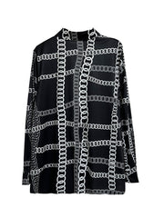  Chain Print Button Up Long Sleeve Blouse