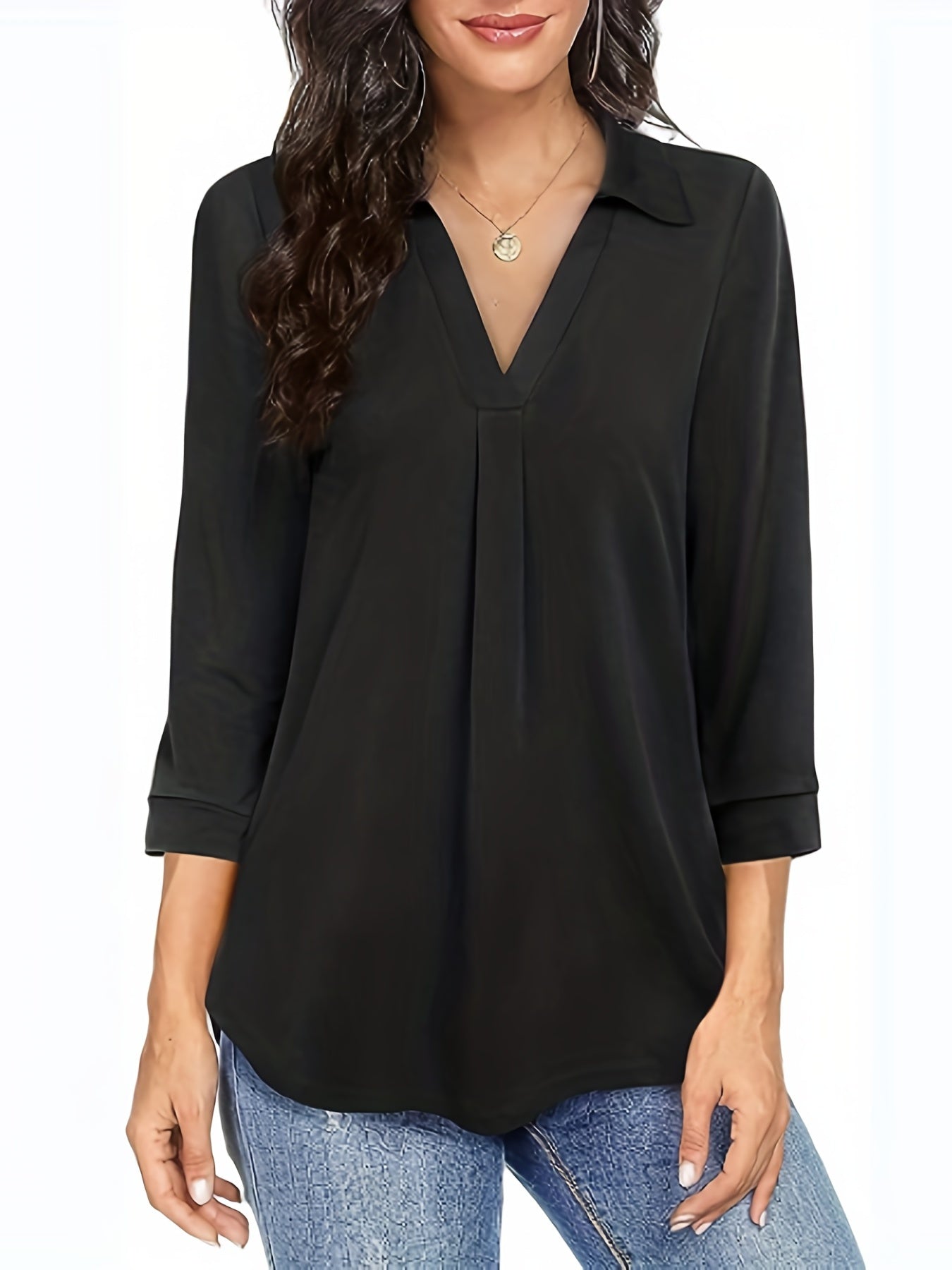  Solid Half Sleeve Tunic Top