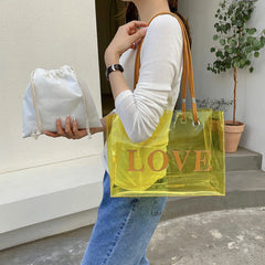 2pcs Transparent Letters Printing Tote Handbags Shoulder Underarm Bag