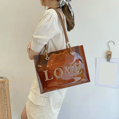 2pcs Transparent Letters Printing Tote Handbags Shoulder Underarm Bag