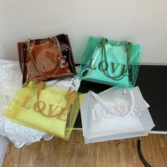 2pcs Transparent Letters Printing Tote Handbags Shoulder Underarm Bag