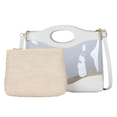 2pcs Women Shoulder Bags Straw PVC Clear Casual Totes Crossbody Handbag Sets