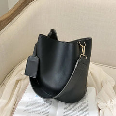 2pc/set PU Leather Women's Handbags Casual Ladies Tote Bucket Crossbody Bag