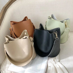 2-piece Set PU Leather Women's Handbags Casual Ladies Tote Bucket Crossbody Bag
