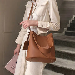 2-piece Set PU Leather Women's Handbags Casual Ladies Tote Bucket Crossbody Bag