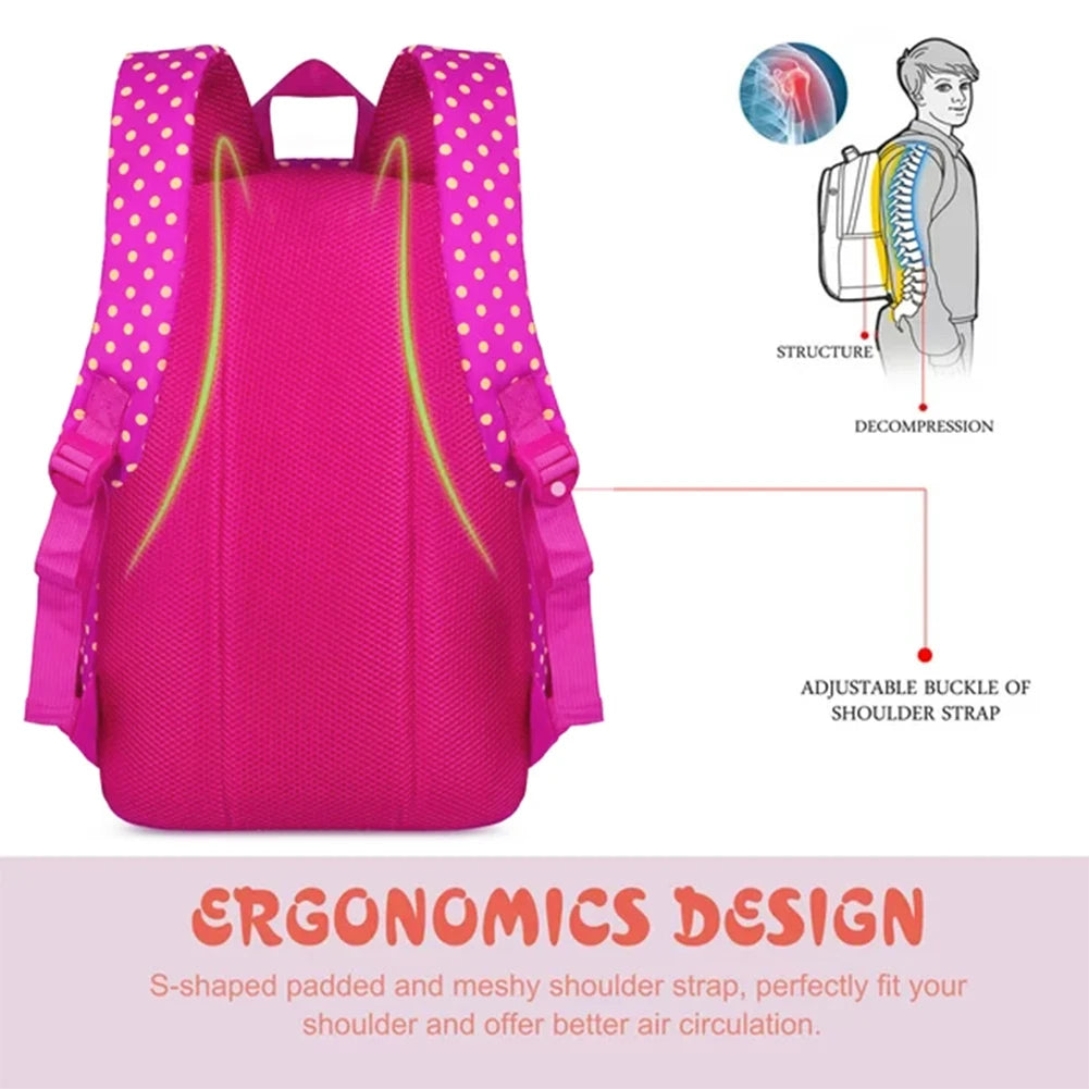Lightweight School Backpack Travel Large Capacity for Girls Polka Dots