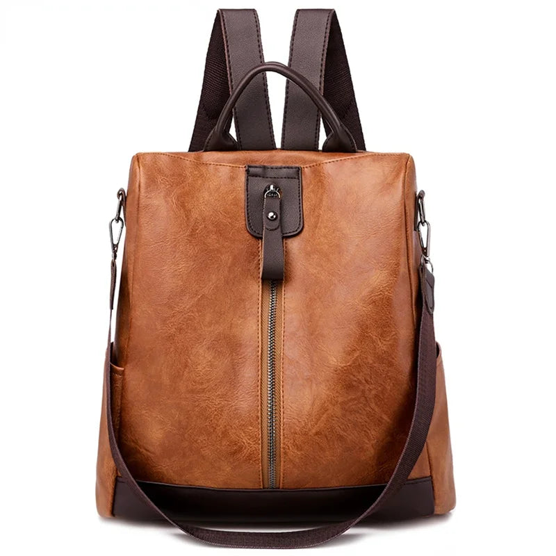 Retro PU Leather Backpack Women Girls Shoulder Bags Anti-theft Travel Bag