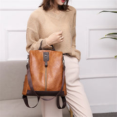 Retro PU Leather Backpack Women Girls Shoulder Bags Anti-theft Travel Bag