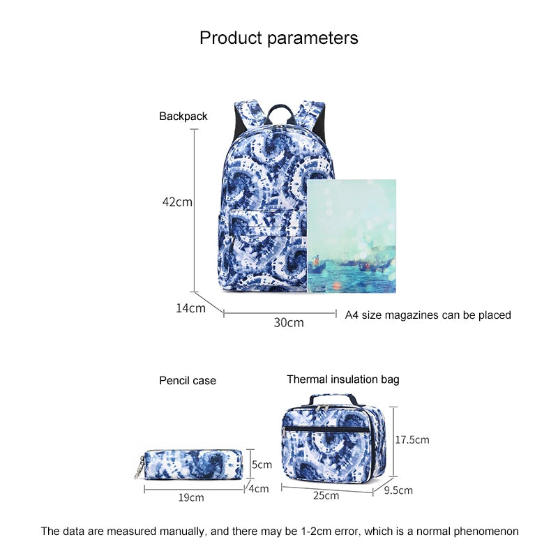 3-Piece Tie-Dye Print Backpack Set for Women