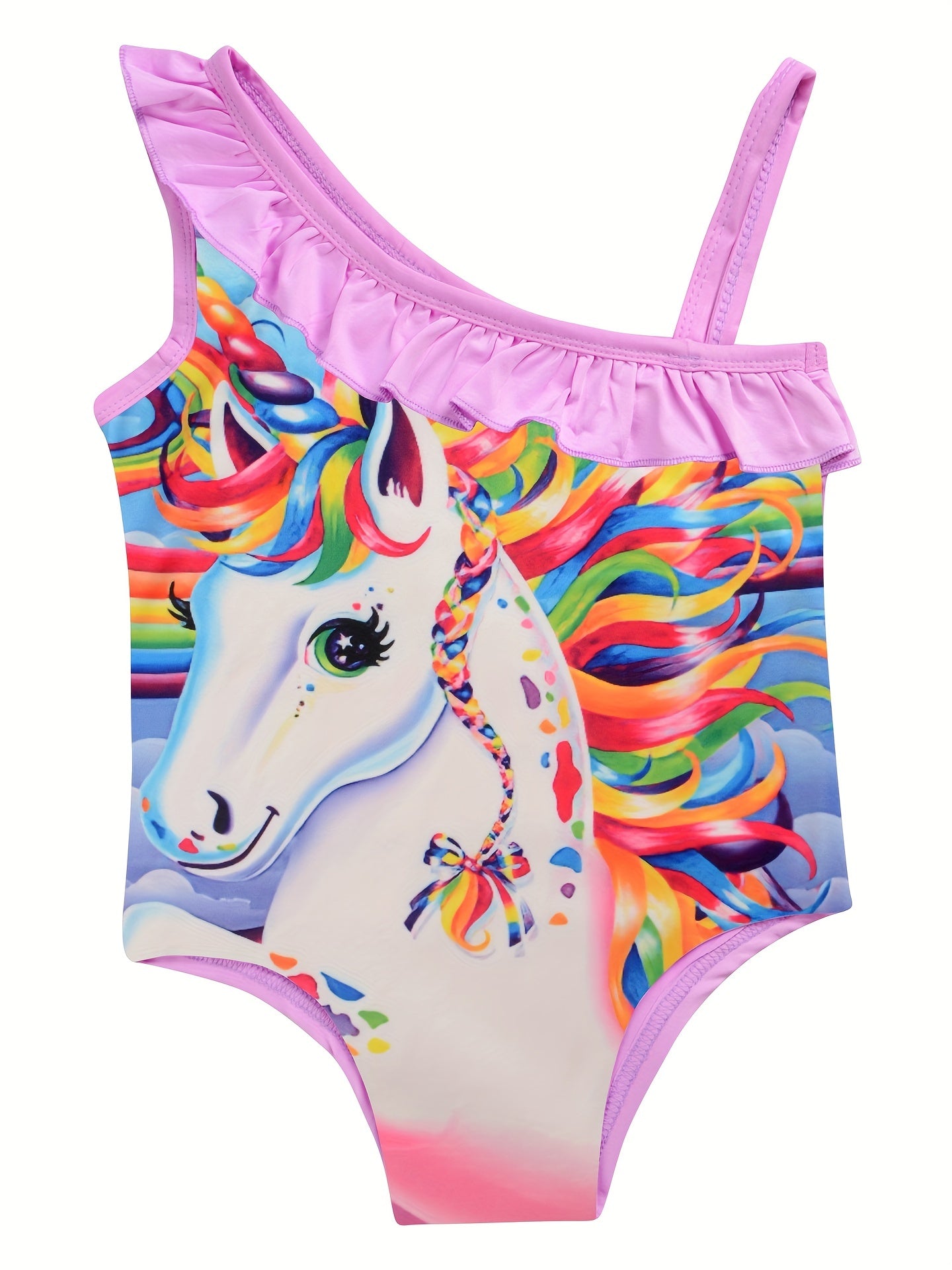 Unicorn Swimsuit Ruffle One Shoulder Tankini