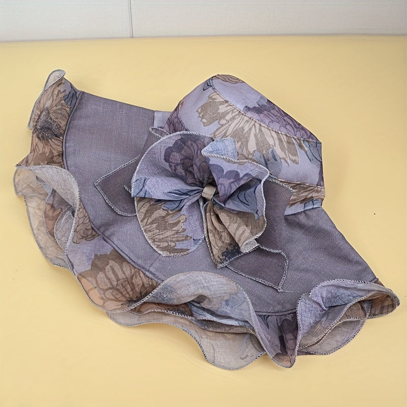 Vintage Flower Print Sun Hat Wide Brim Sunscreen Bucket Hat Lightweight Beach