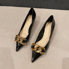 Women's Metallic Chain Kitten Heels Pointed Toe Pumps