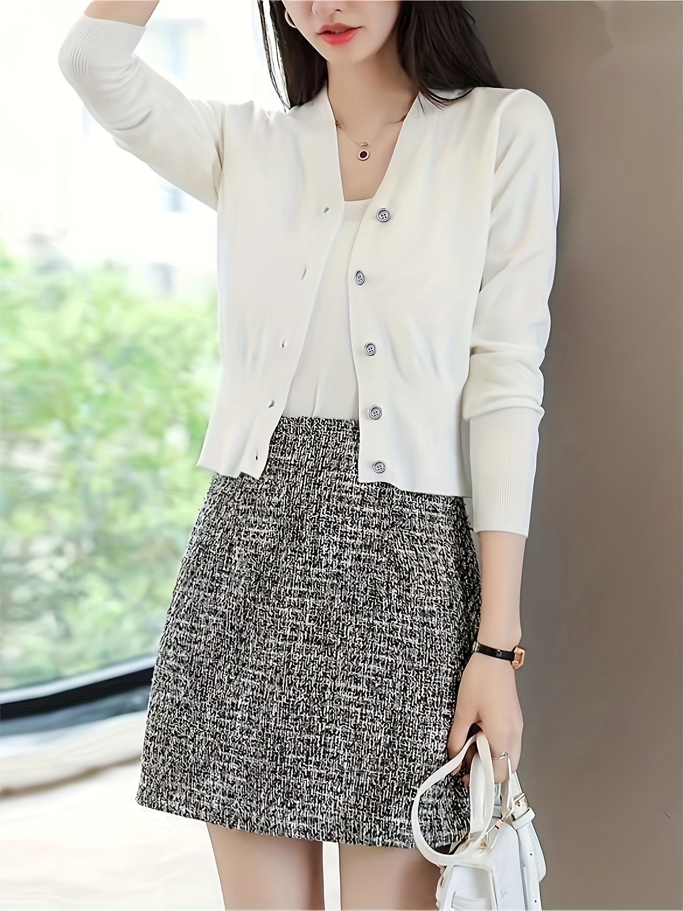 V-neck Button Front Cardigan for Women