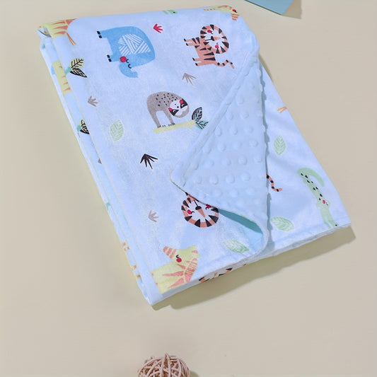 Cute Kids' Beanie Blanket with Lion & Elephant Print