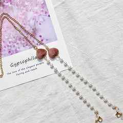 Velvet Double Heart Pendant Mask Chain with Faux Pearl Detail
