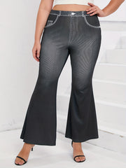  Denim Print High Rise Flared Leg Pants