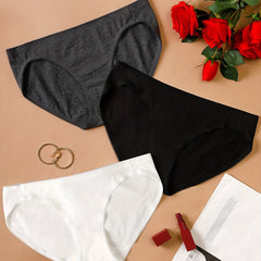 3 Pack Plus Size Basic Panties Set Women's Plus Solid High Cut Medium Stretch