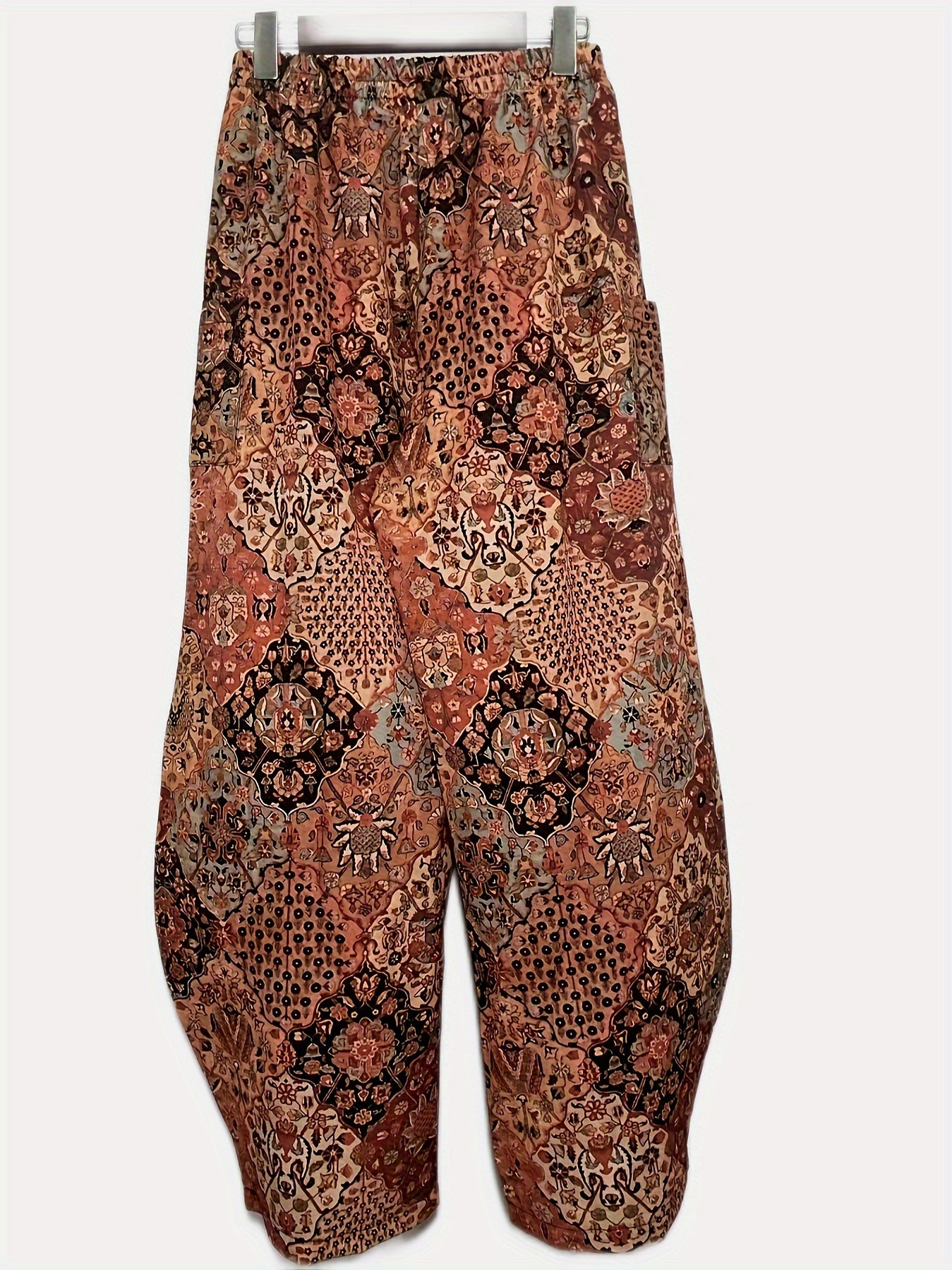  Boho Patchwork Print Wide Leg Pants