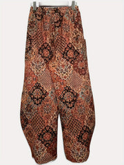  Boho Patchwork Print Wide Leg Pants