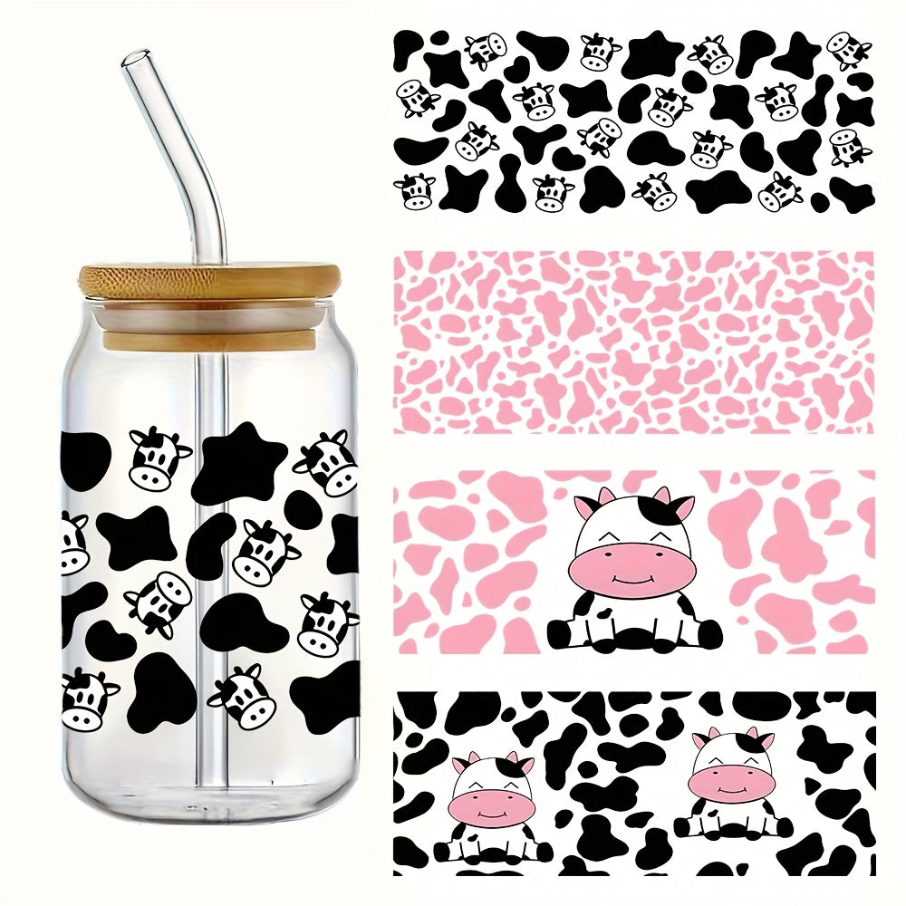 4pcs Cow UV DTF Cup Wrap Decal Stickers Set for Mugs Water Bottles