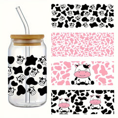 4pcs Cow UV DTF Cup Wrap Decal Stickers Set for Mugs Water Bottles
