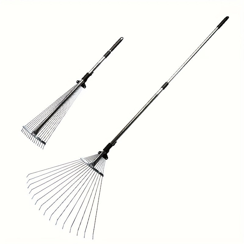 Adjustable Garden Rake Folding Leaf Rake Tool Extendable from 7.5-22 Inch